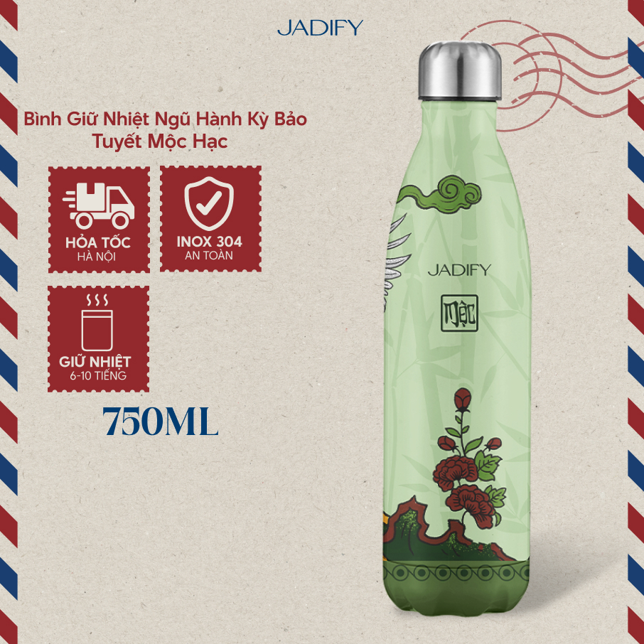 Bình Giữ Nhiệt Ngũ Hành Kỳ Bảo – Tuyết Mộc Hạc – Wavy Bottle Snowy Crane Wood - 750ml - Jadify