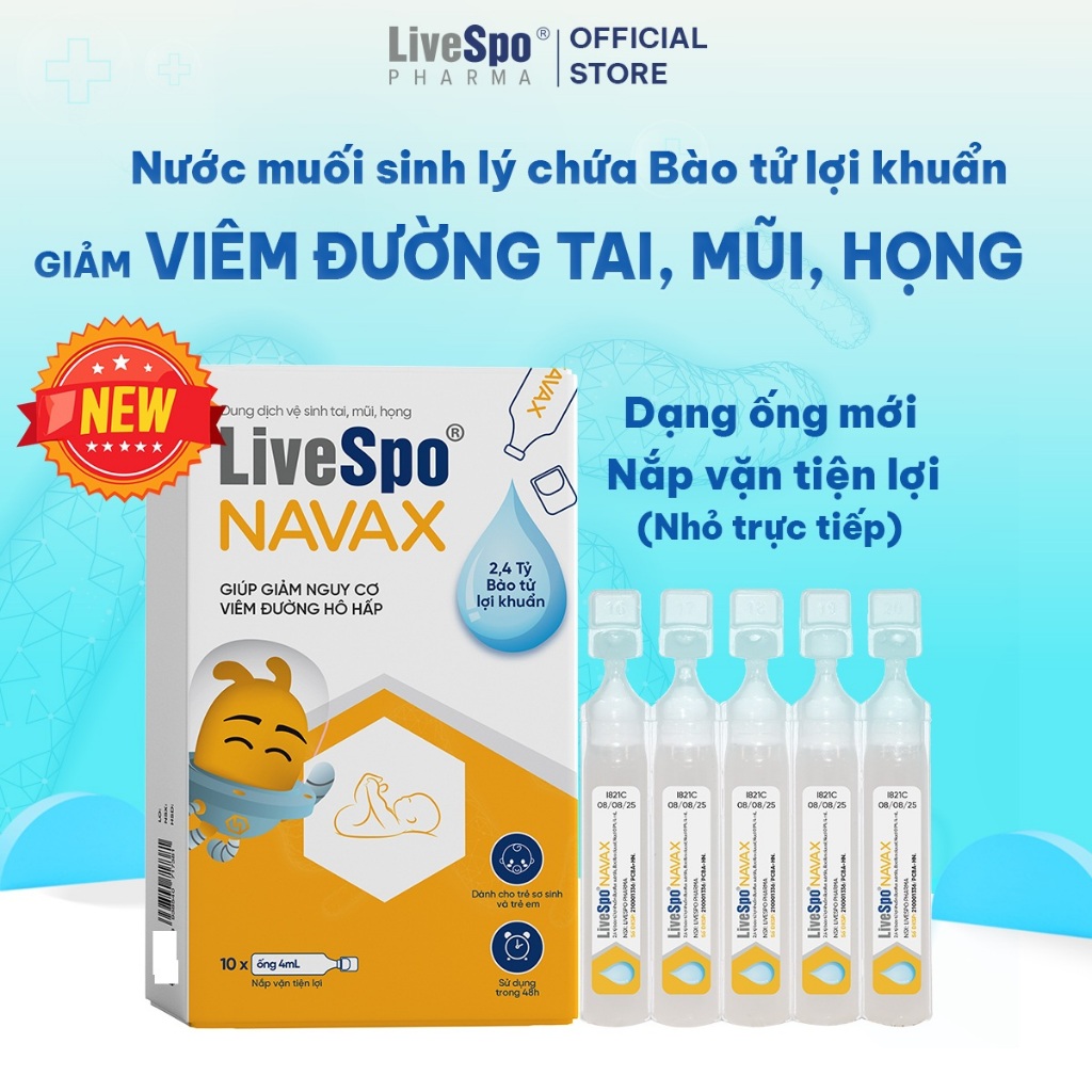 Nhỏ mũi, họng cho trẻ em giúp giảm nghẹt mũi, viêm mũi LiveSpo Navax sơ sinh - Hộp 10 ống x 4ml