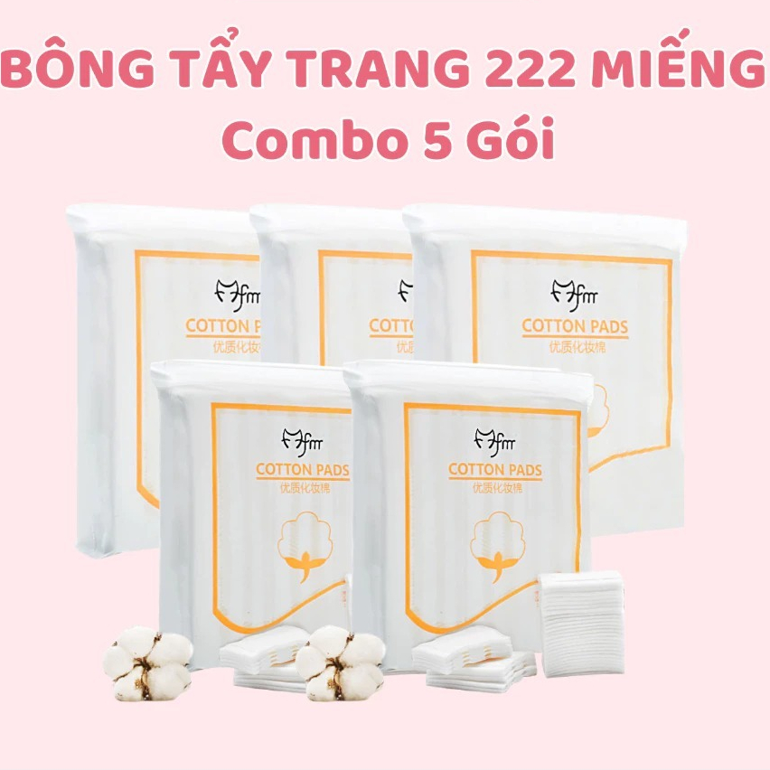 [COMBO] 5 Gói bông tẩy trang, bông tẩy trang 222 miếng 3 lớp Cotton pads