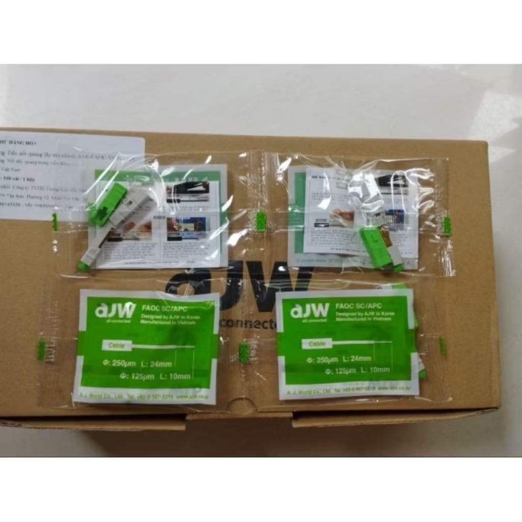 Combo 100 Đầu Nối Quang Nhanh Hàn Quốc Fast Connector SC/APC AJW AJW-FAOC-VF-SCAPC, Nguyên Hộp Đầy Đ