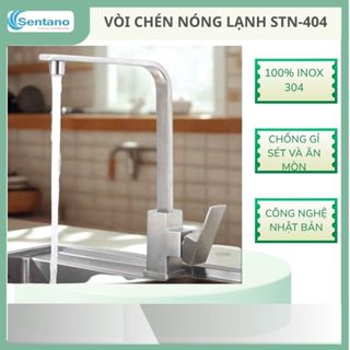Vòi Rửa Chén Nóng Lạnh STN-404  Sentano, Inox 304 Cao Cấp Thân Đúc, Xoay 360°, Kiểu Vuông Dẹt
