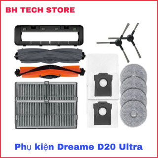 Bộ Phụ kiện Dreame D20 Ultra. Gồm : Chổi chính / Lọc bụi / Chổi  cạnh / Khăn lau / Túi rác.