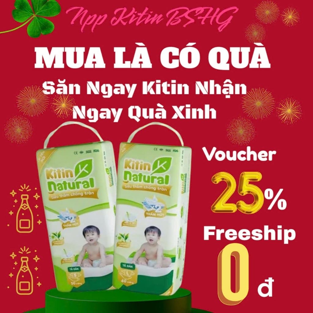 [BSHG 3] Tã / Bỉm KITIN NATURAL tinh chất trà xanh đủ Size [ có tích điểm đổi quà]