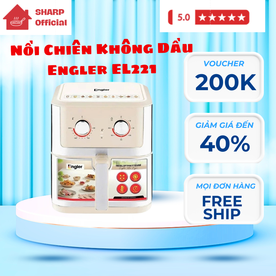 Nồi Chiên Không Dầu Engler EL221 Dung Tích 9.8L Chiên Nướng Đa Năng,Điều Khiển Cơ