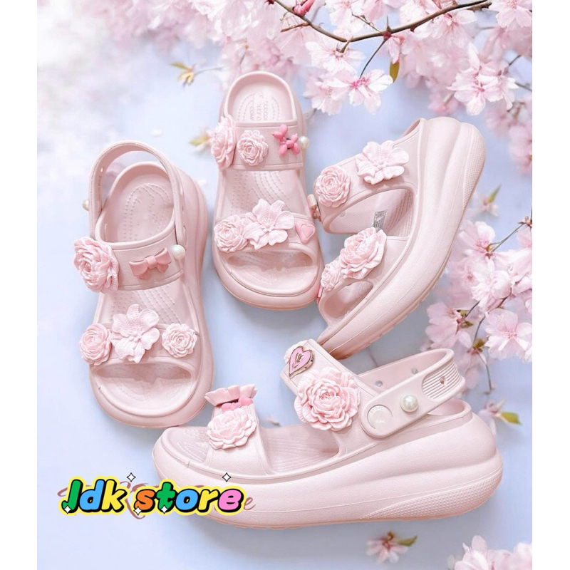 Jdk Store_Dép Sandal Crush Màu Hồng Kèm Charm hoa