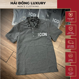Áo Polo DSQ ICON Cho Nam Bản Màu Xám Tiêu Siêu Đẹp,Chữ Full Thêu Cổ Dệt Nét Keng