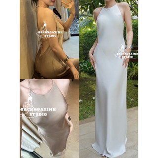 SẴN MÚT || Đầm lụa dài YẾM CỘT 4 dây hở lưng sang chảnh – Váy maxi dự tiệc basic thiết kế tôn dáng  – BACHHOAXINH