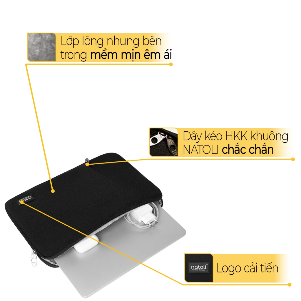 Túi Chống Sốc Laptop thương hiệu NATOLI đủ size dày dặn kháng nước BST Eager Laptop Bag T7