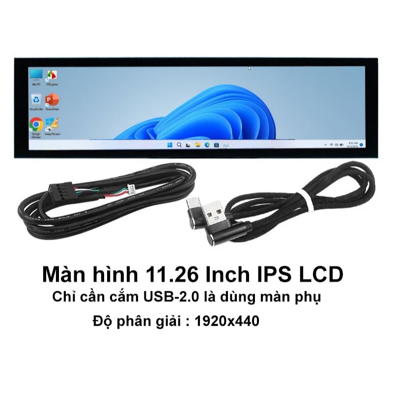Màn hình phụ 11.26 Inch chỉ cần cắm 1 dây Usb 2.0