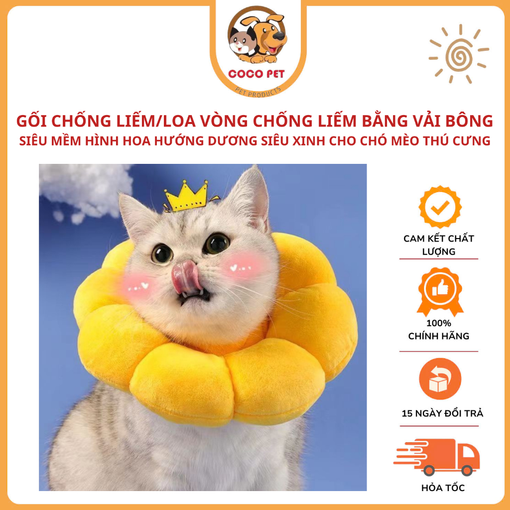 Gối Chống Liếm/Loa Vòng Chống Liếm Bằng Vải Bông Siêu Mềm Hình Hoa Hướng Dương Siêu Xinh Cho Chó Mèo Thú Cưng