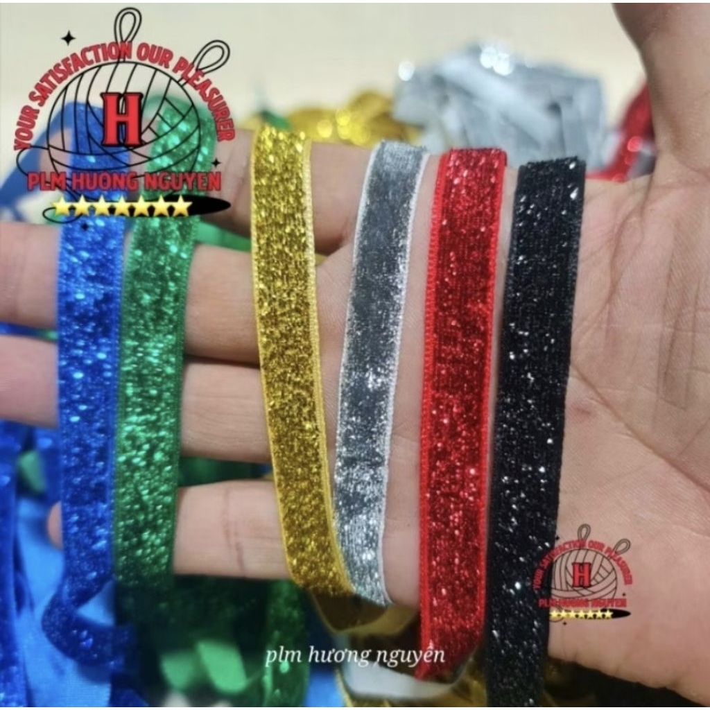 1 mét Ruy (ru) băng (ribbon) 1cm 2cm kim tuyến nhung trang trí quần áo dân tộc,sân khấu,noel