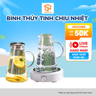 Bình Nước Thủy Tinh Chịu Nhiệt Đựng Nước Cao Cấp Deli, Có Nắp Inox 304 Cam HomeWare