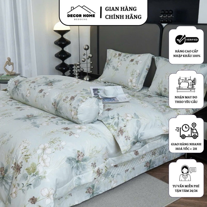 Bộ chăn ga gối Tencel 60s chất liệu siêu mềm mịn từ ALYDA Lớp chăn chần sẵn bông dày dặn, giữ nhiệt 