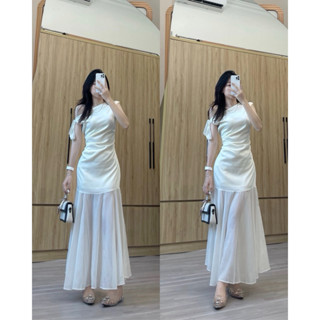 Thu.NStore- VÁY LỤA LỆCH VAI PHỐI TƠ SANG CHẢNH