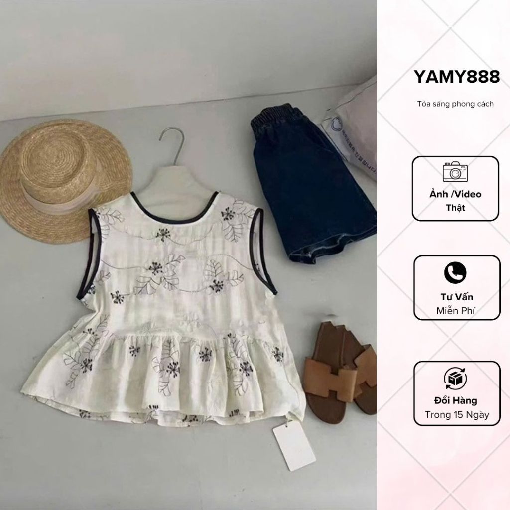 Áo Sát Nách Ly Xòe Nhẹ Họa Tiết Sang Trọng Dạo Biển Xinh AP296 - Yamy888