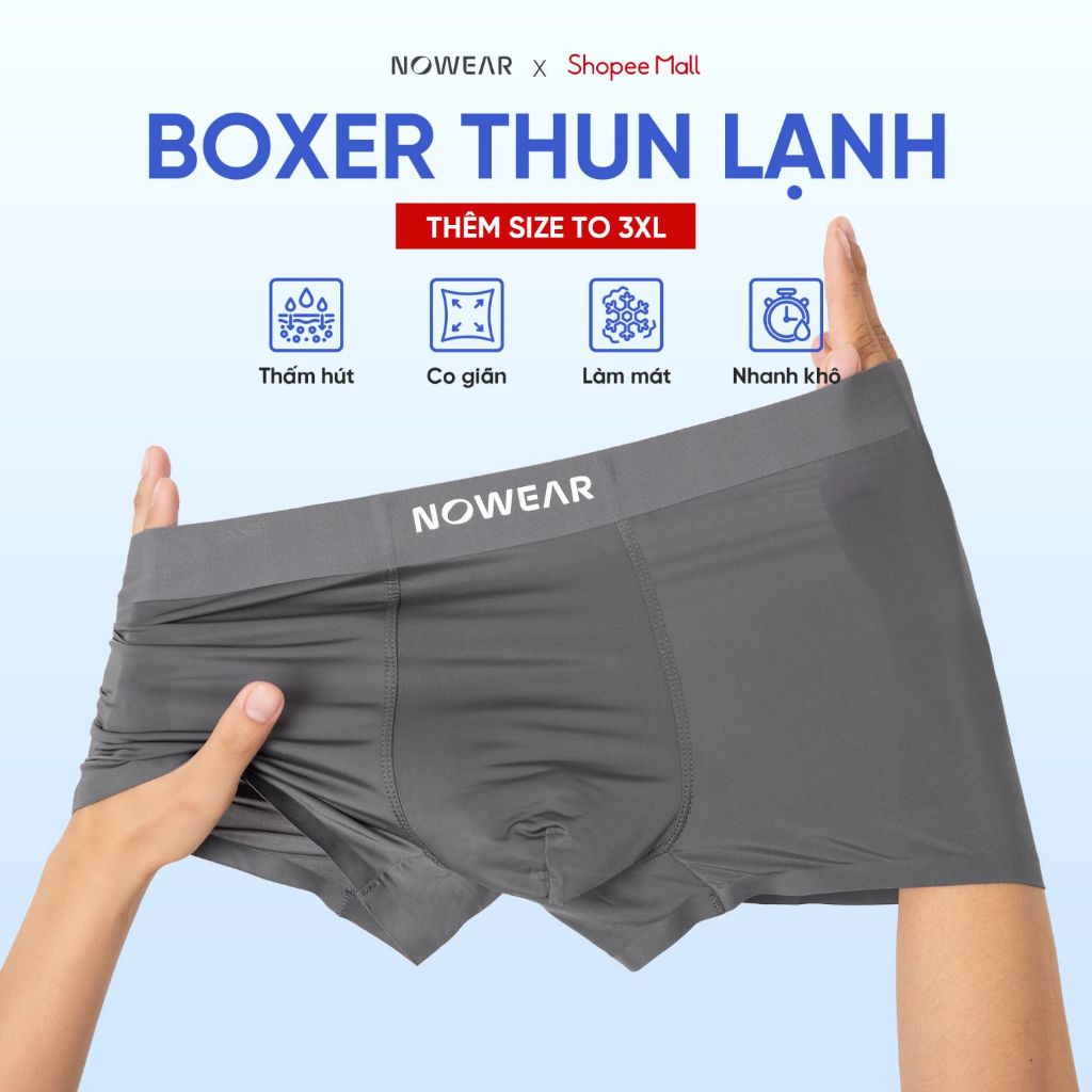 Combo 5 quần Boxer nam NOWEAR thun lạnh cao cấp - Quần sịp đùi nam co giãn 4 chiều, thấm hút kháng khuẩn tốt