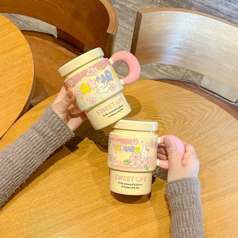 Cốc Ly Dáng Cao SaKura Hoa Đào Hồng Văn Phòng, Quà Tặng Hana Store