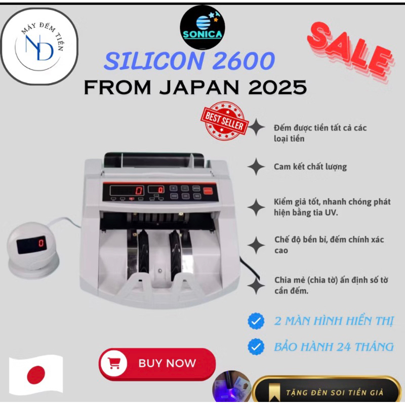 Máy đếm tiền Silicon MC 2600C, phiên bản mới 2025, thiết kế nhỏ gọn, tiện lợi, bảo hành 18 tháng.