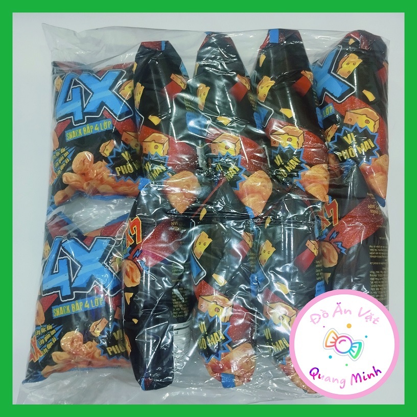Bán sỉ Bim bim Oishi Snack 4X Bắp 4 lớp vị phô mai gói lớn 32 g/ 10 gói giòn cay thơm ngon, đồ ăn vặ