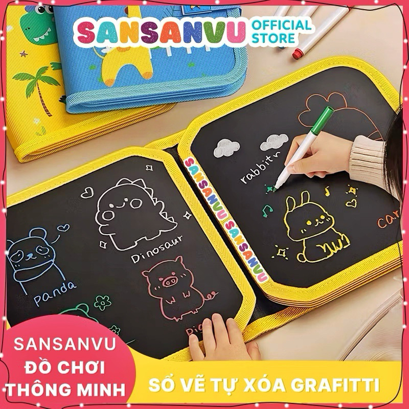(TẶNG BÚT) Sổ vẽ tự xoá graffiti phát sáng cho bé mẫu mới tặng kèm bút và bông lau