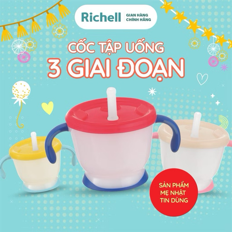 Cốc tập uống 3 giai đoạn Richell Nhật Bản chính hãng