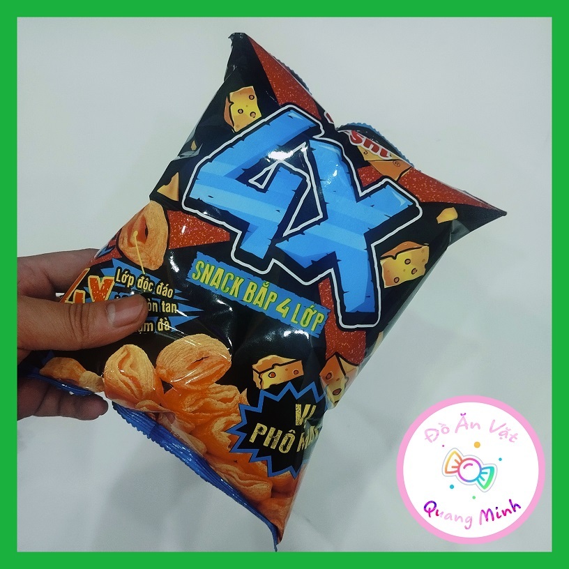Bim bim Oishi Snack 4X Bắp 4 lớp vị phô mai gói lớn 32 g giòn cay thơm ngon, đồ ăn vặt hot nhất
