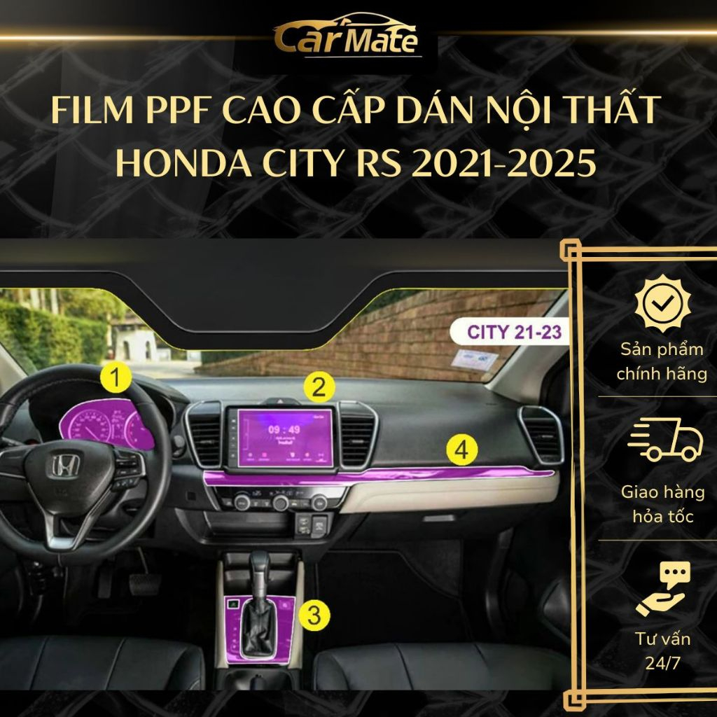 PPF Nội Thất Honda City RS 2021-2025 – Film Chống Xước Nội Thất Cao Cấp