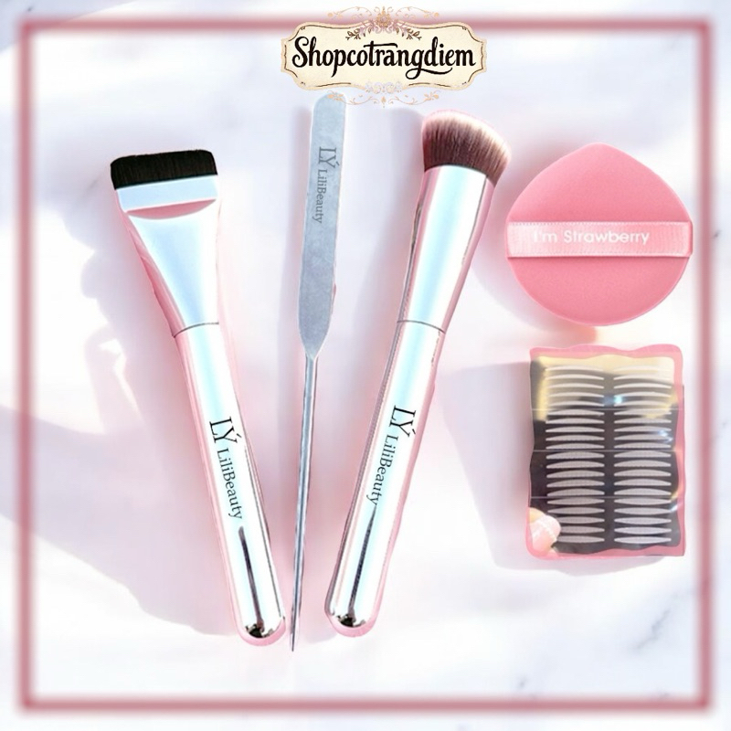 【𝐂𝐓𝐃】Bộ cọ trang điểm tán kem nền cán bạc mạ điện LB04