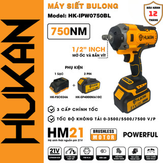 [Chính Hãng] Máy Siết Bulong HUKAN HK-IPW0750BL Lực Siết 750nm. Động Cơ Không Chổi Than.