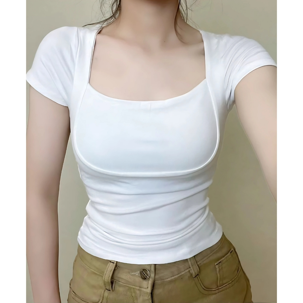 Áo Thun Nữ ôm cổ vuông viền ngực BYJANE-222 | BigBuy360 - bigbuy360.vn