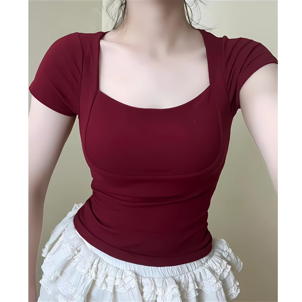 Áo Thun Nữ ôm cổ vuông viền ngực BYJANE-222 | BigBuy360 - bigbuy360.vn