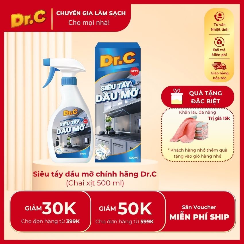 Siêu tẩy dầu mỡ Dr.C 500ml tẩy sạch lưới lọc máy hút mùi, mặt bếp ga, bếp từ, tường khu vực bếp,vật dụng nhà bếp