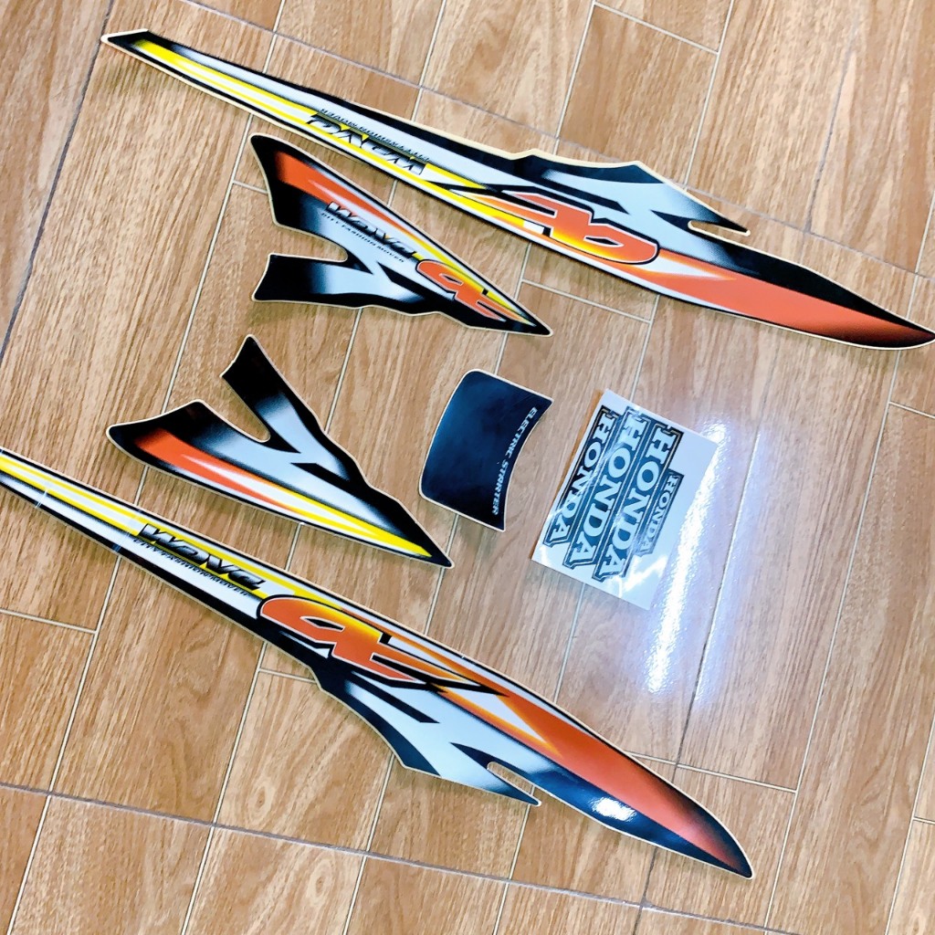 Bộ tem dán xe Wave Cá  đời 2008 đến 2009 - Alpha màu Đen -Tem 3 lớp