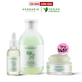 Bộ 3 chăm sóc da dầu mụn cơ bản Rau má & Diếp cá Herbario: Sữa rửa măt 200ml + Mặt nạ 30ml + Tinh chất 30ml thuần chay