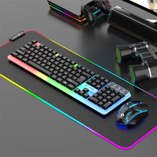 Bàn Phím Giả Cơ Kèm Chuột Máy Tính Có Dây Combo GTX350 Fullsize 104 Phím Có Đèn Led Bật Tắt