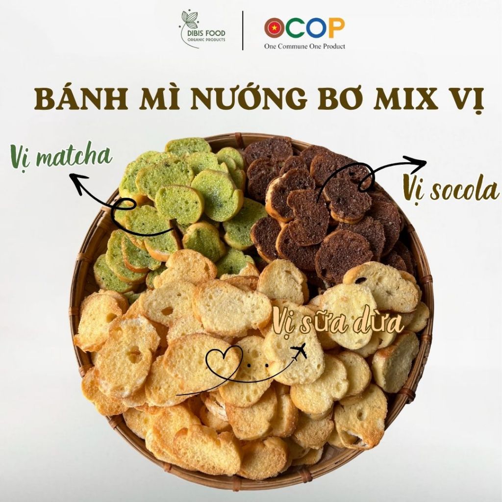  Bánh mì nướng bơ mix vị - bánh mì nướng bơ tỏi matcha socola sữa dừa bơ sữa DIBIS FARM 
