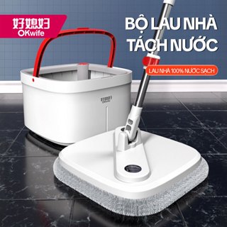 Bộ Cây Lau Nhà Tách Nước Bẩn OKwife HD-7541, Thùng Lau Nhà Tự Vắt Thông Minh, Chổi Lau Nhà 360 Độ