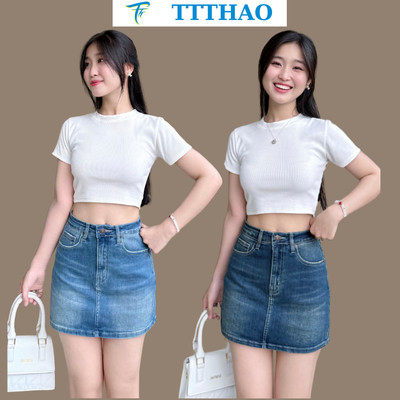 Chân váy jeans cao cấp TTTHAO có lót quần kiểu dáng chân váy bò VNXK J8