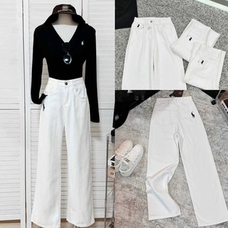  Quần Kaki Nữ Ống Rộng Cạp Cao Thiết Kế Thêu Ngựa Dáng Suông Chất Vải Dày Dặn Hot trend 2025 Dopa Store 