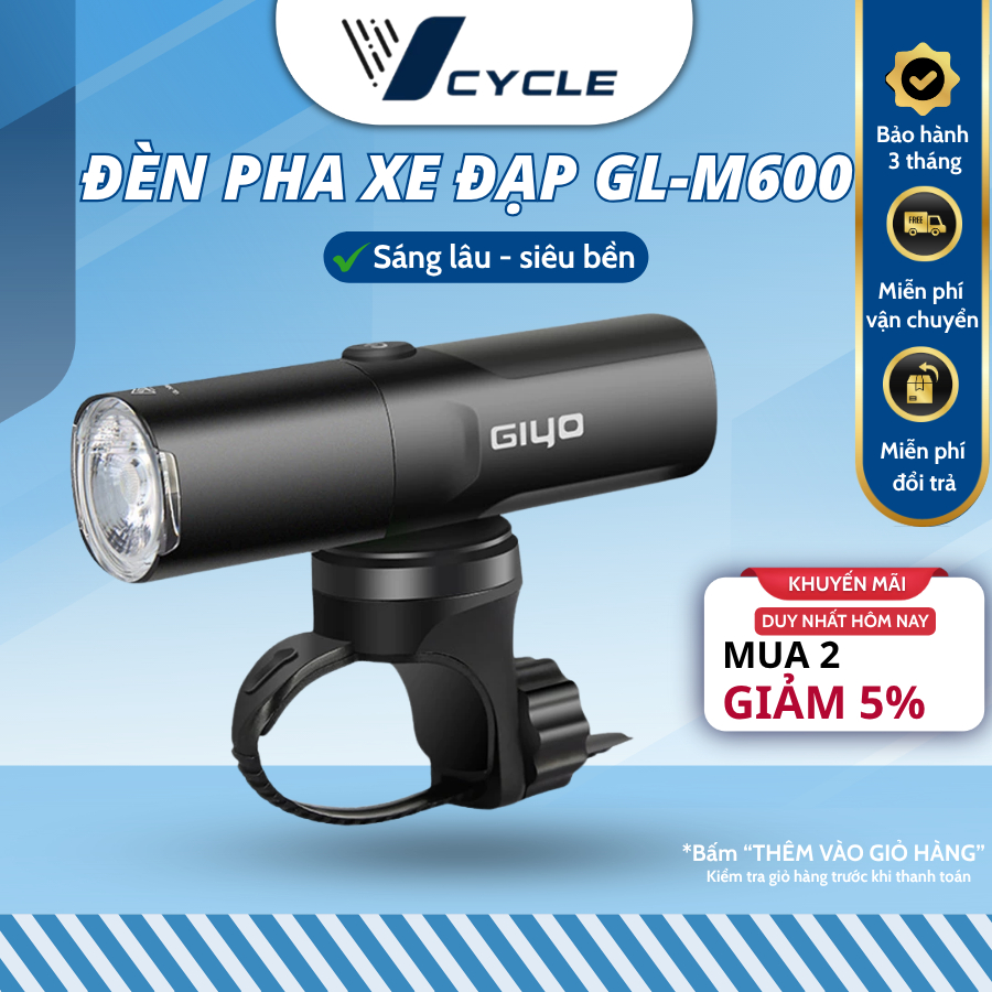 [Chính hãng Giyo] Đèn pha xe đạp siêu sáng Giyo GL-M600 độ sáng 600 Lumens, vỏ hợp kim nhôm cao cấp