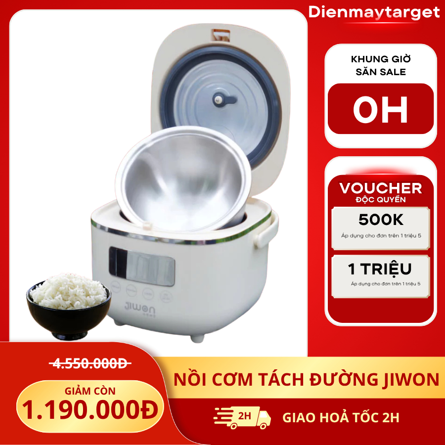Nồi cơm điện tách đường JIWON giảm đường trong gạo, bảo vệ sức khỏe người tiểu đường, ăn kiêng