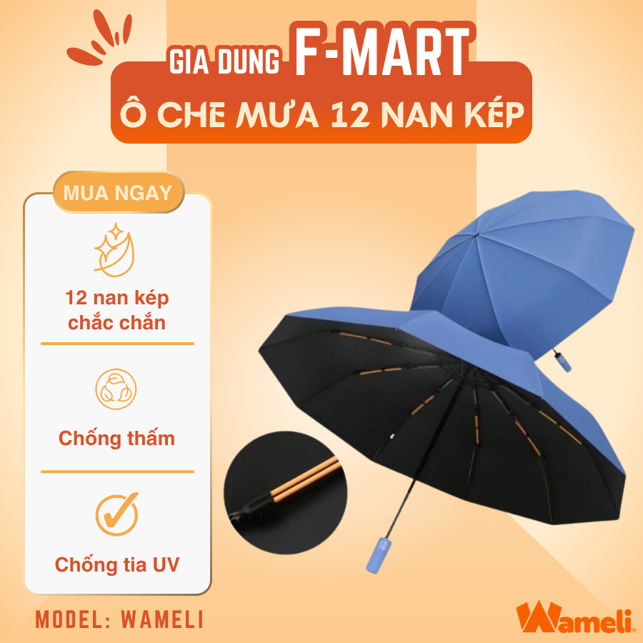Ô Dù Gấp Gọn 24 Nan, Ô Che Mưa 12 Nan Kép Đóng Mở Tự Động Chống Thấm Nước Chống Lật Chống Tia UV Che