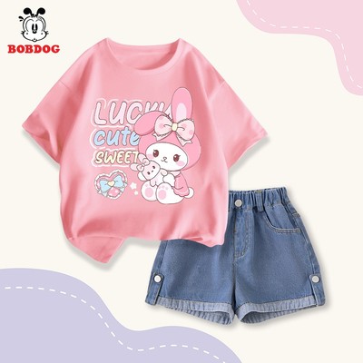 SALE HÈ Set quần áo mùa hè bé gái BOBDOG, áo phông cotton quần bò khuy in hình my melody dễ thương cho bé C+QB005-KS72