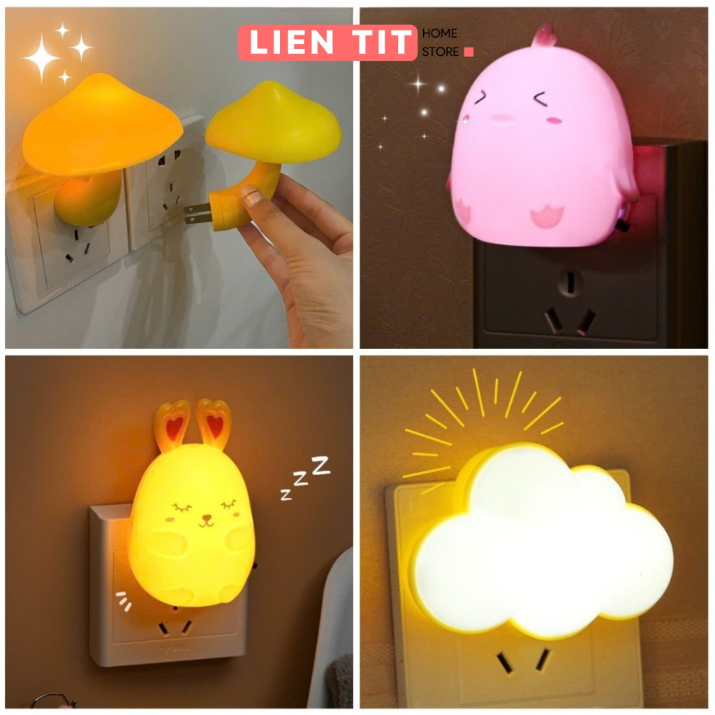 Đèn Ngủ Cảm Ứng Bóng Led Cảm Biến Ánh Sáng Tự Động Bật Tắt, Đèn Decor Phòng Ngủ Mini Cắm Điện Trực Tiếp Hình Dễ Thương