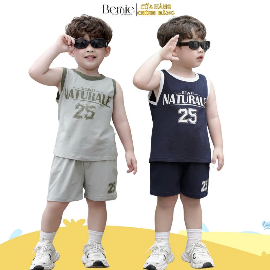 Set bộ ba lỗ cho bé trai phong cách thể thao áo thun số 25 kèm quần short 9 tới 29kg BERNIE H0225B36