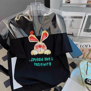 Áo thun nữ tay ngắn hình thỏ cotton dáng rộng