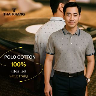 Áo polo trung niên họa tiết Thái Khang vải cotton co giãn 2 chiều form classic cho các bố ATK38