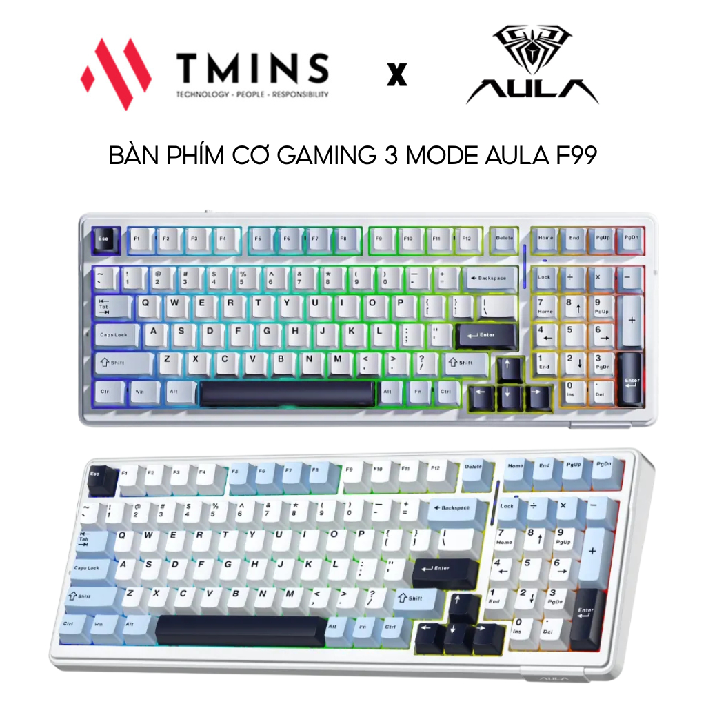 Bàn phím cơ Gaming không dây AULA F99 ( 3 MODE/ Hotswap/ LED RGB ) - Hàng Chính Hãng
