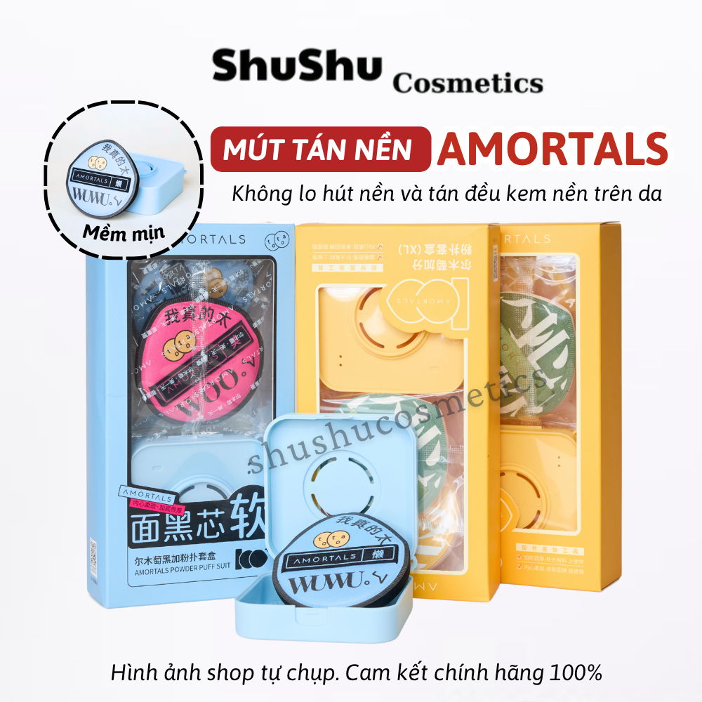 Mút Tán Kem Nền AMORTALS Big Size Bộ Mút Trang Điểm XL Kèm Hộp Đựng Mút Tán Phấn Cushion Mềm Mịn SHUSHU COSMETICS