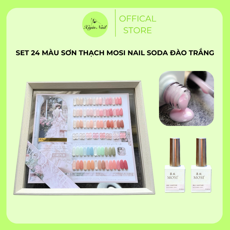 Set 24 Màu Sơn Thạch Mosi Nail Soda Đào Trắng, Vẻ Đẹp Tự Nhiên - Tặng Kèm Bảng Màu